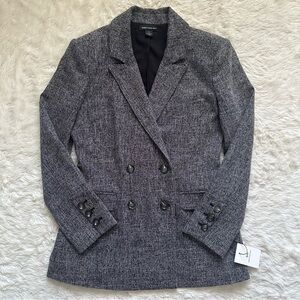 Something Navy Blazer Double Breasted Suit Jacket Gray Tweed Sz M NWT New